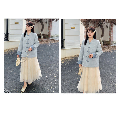 シュガーピンク・エレガント配色ツイードアウター(LL/3L/4L/5L/6L)