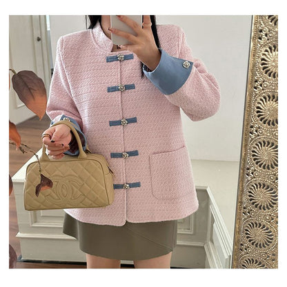 シュガーピンク・エレガント配色ツイードアウター(LL/3L/4L/5L/6L)