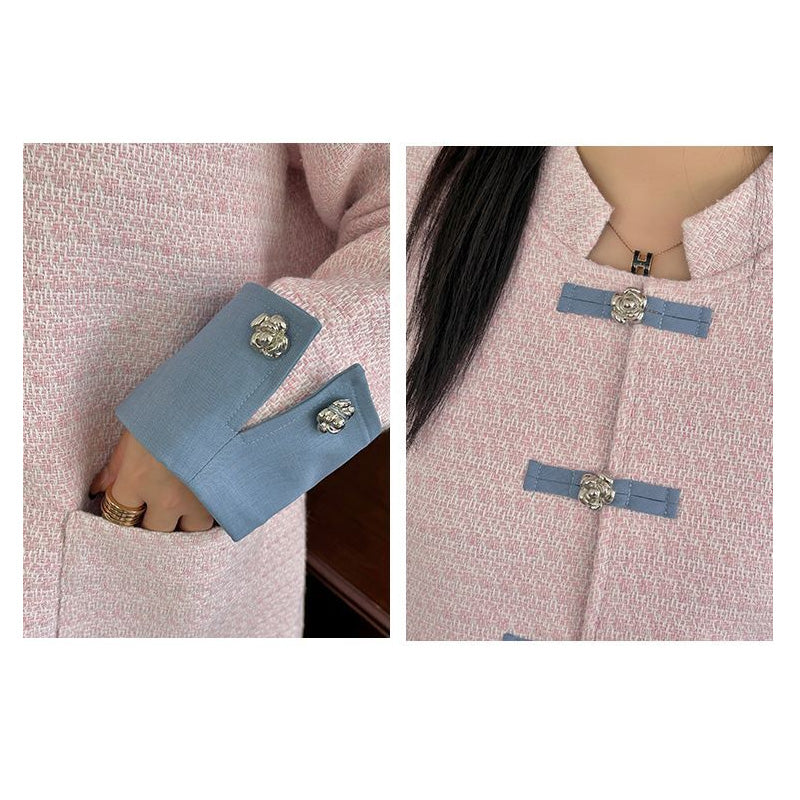 シュガーピンク・エレガント配色ツイードアウター(LL/3L/4L/5L/6L)