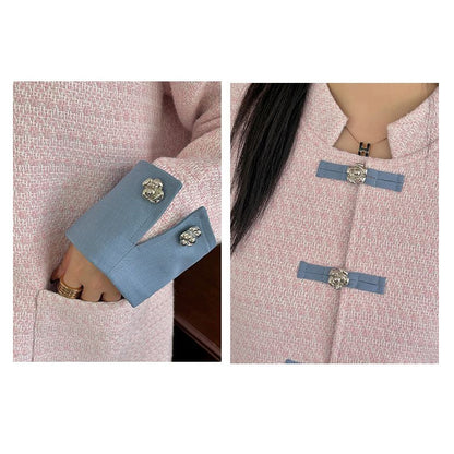 シュガーピンク・エレガント配色ツイードアウター(LL/3L/4L/5L/6L)