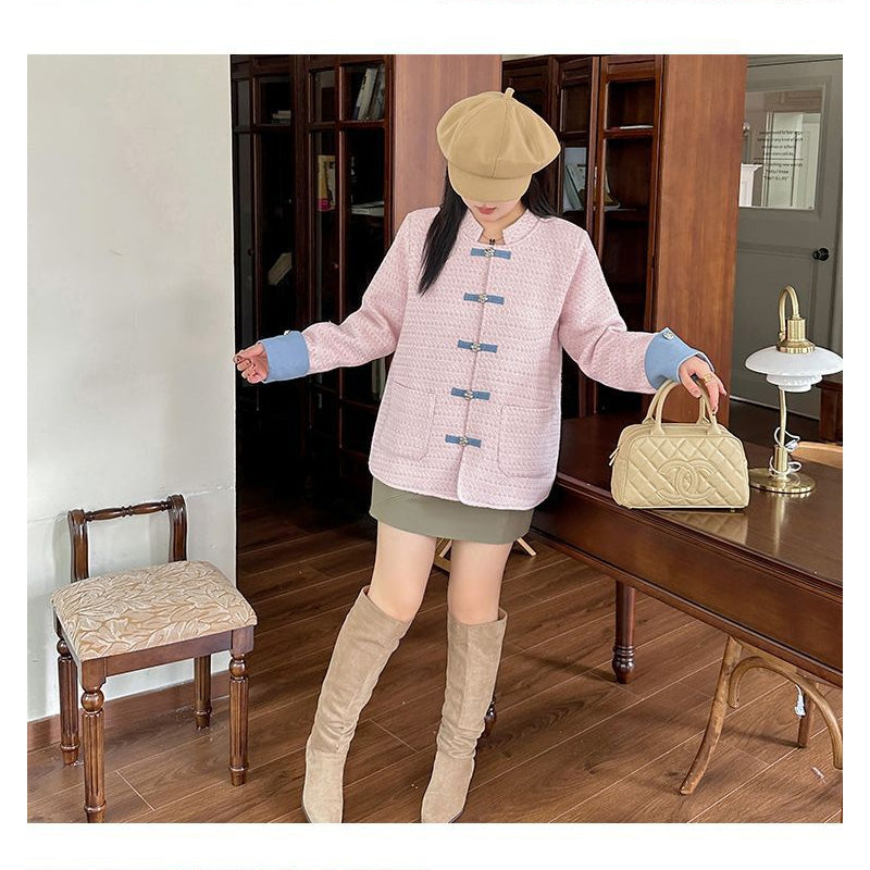 シュガーピンク・エレガント配色ツイードアウター(LL/3L/4L/5L/6L)