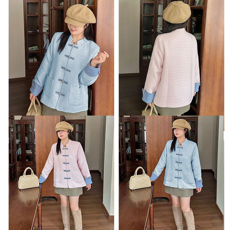 シュガーピンク・エレガント配色ツイードアウター(LL/3L/4L/5L/6L)