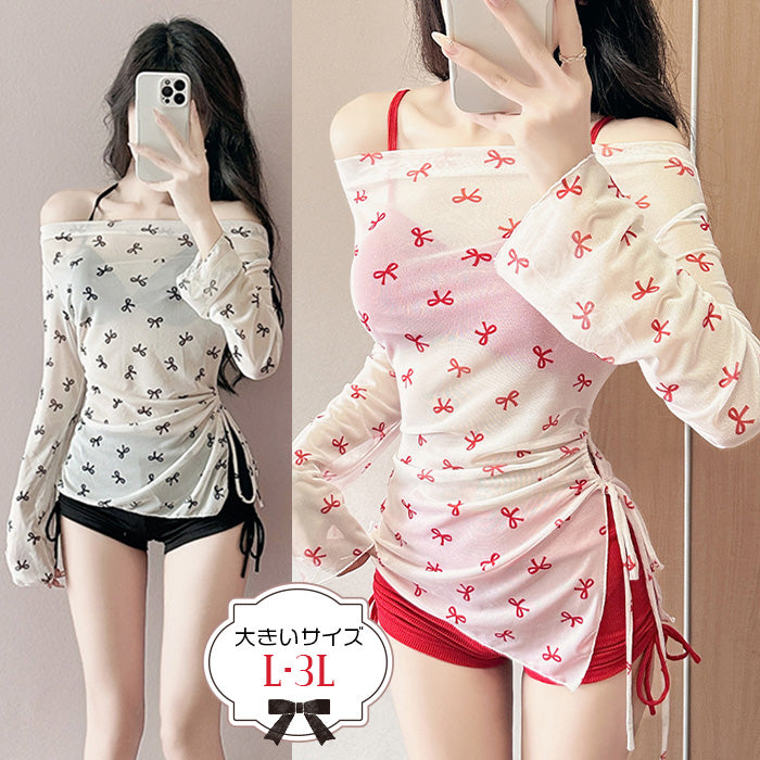 大きいサイズ レディース きゅん甘ドレープリボンスイムウェア(LL/3L/4L)