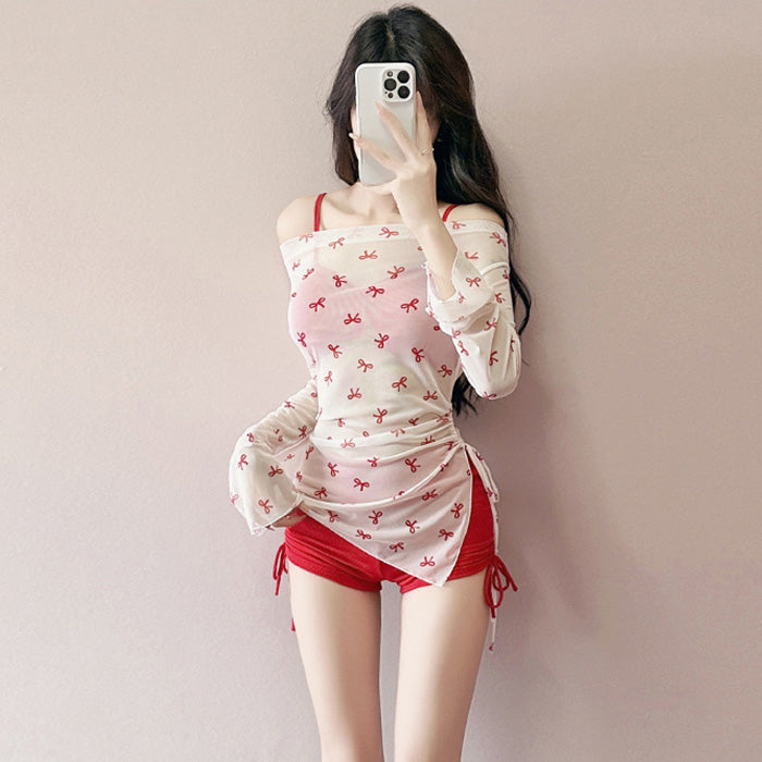 大きいサイズ レディース きゅん甘ドレープリボンスイムウェア(LL/3L/4L)