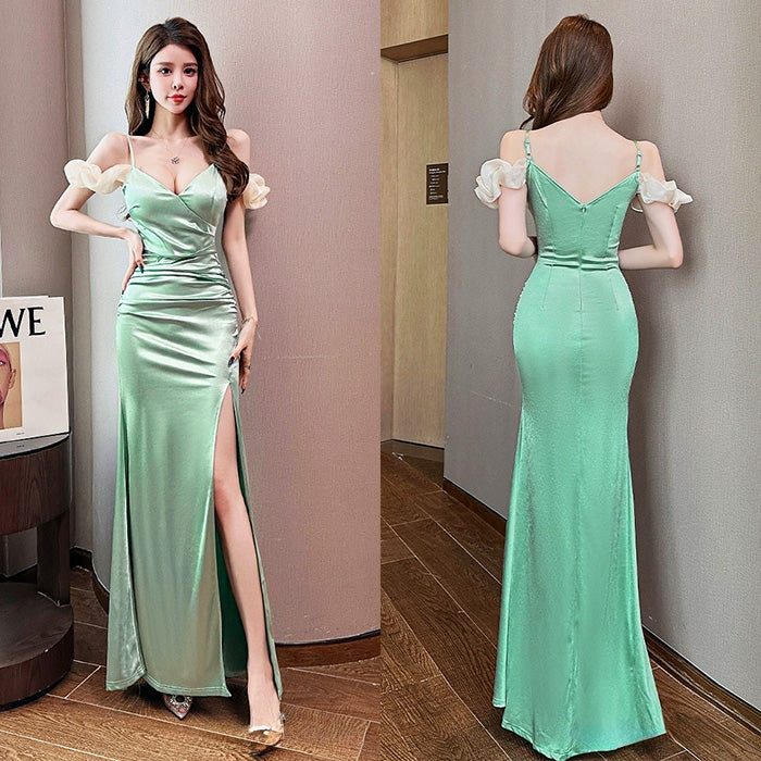 シフォン・スリットロングドレスワンピース(L/LL/3L/4L)