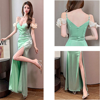 シフォン・スリットロングドレスワンピース(L/LL/3L/4L)