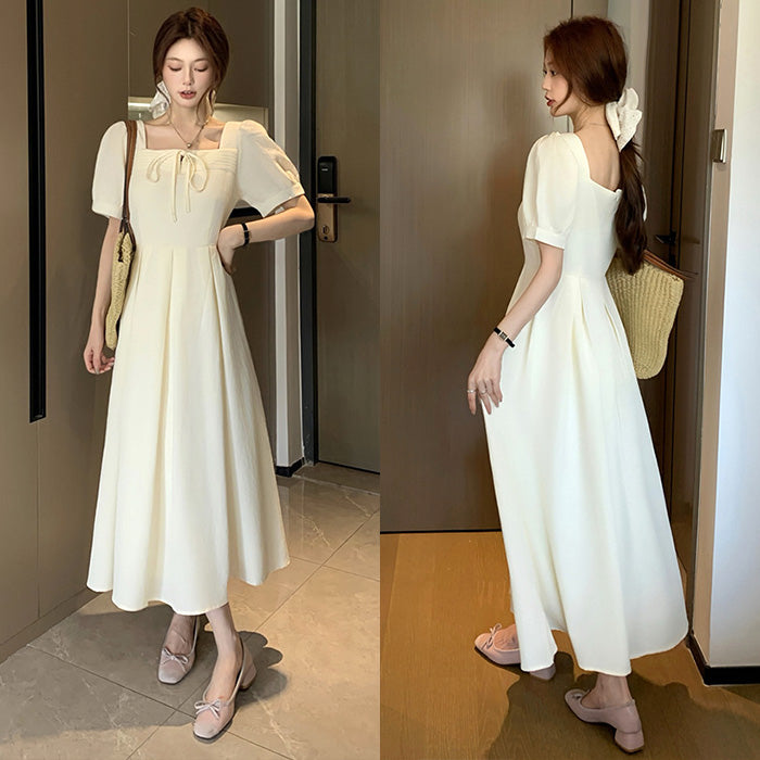 大きいサイズ レディース ミルクアイボリー・リボンフレアワンピース(LL/3L/4L/5L)