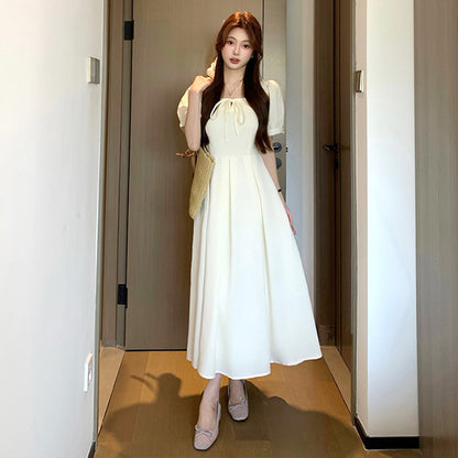 ミルクアイボリー・リボンフレアワンピース(LL/3L/4L/5L)