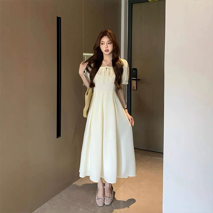 大きいサイズ レディース ミルクアイボリー・リボンフレアワンピース(LL/3L/4L/5L)