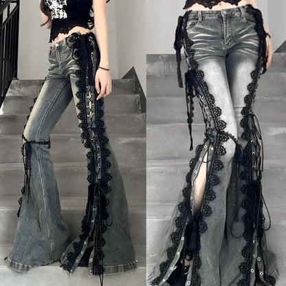 黒縁ドールライン編み上げフレアパンツ(L/LL/3L)