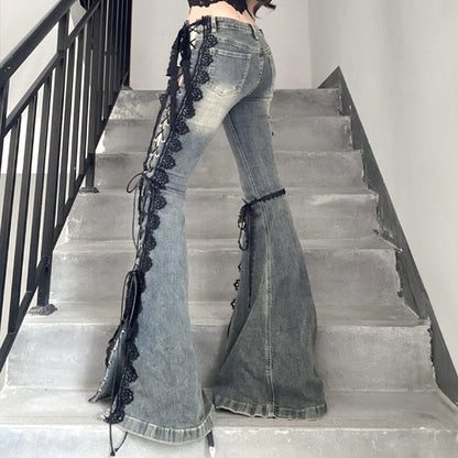 黒縁ドールライン編み上げフレアパンツ(L/LL/3L)