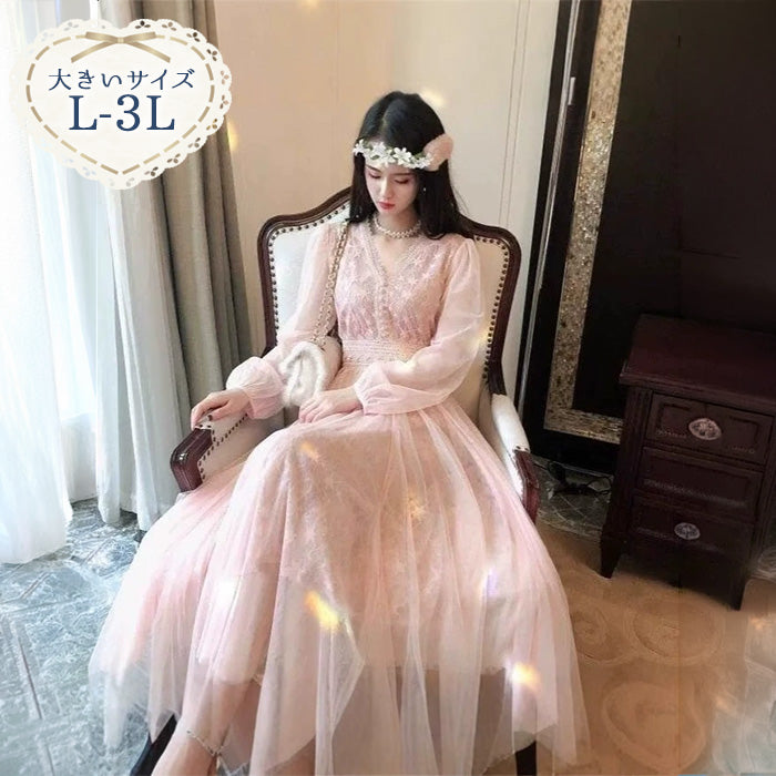 大きいサイズ レディース フェアリーチュール・エレガンスロングワンピース(L/LL/3L)