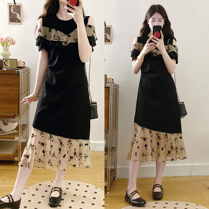 大きいサイズ レディース クラシックフリル・ショルダーカットワンピース(LL/3L/4L/5L)