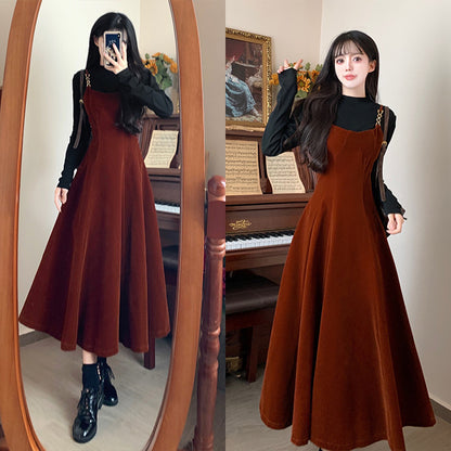 秋色クラシカルムードのロングキャミワンピースのセットアップ(L/LL/3L/4L/5L)