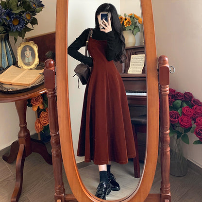 秋色クラシカルムードのロングキャミワンピースのセットアップ(L/LL/3L/4L/5L)