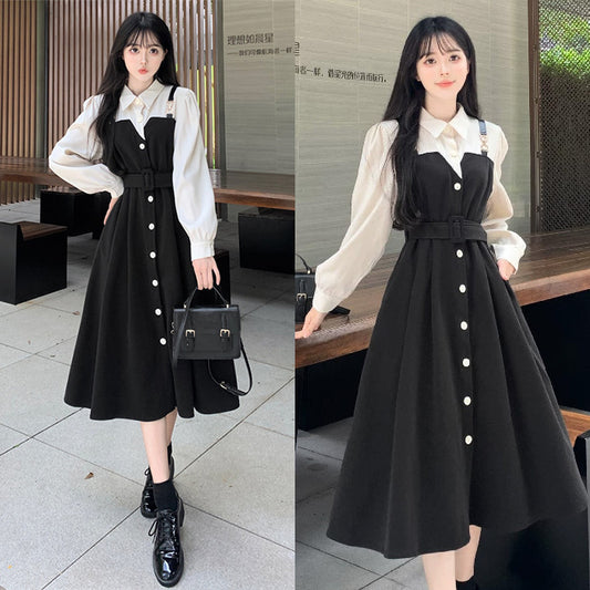 ぽっちゃりさんのホワイトボタンフレアワンピース(L/2L/3L/4L/5L)