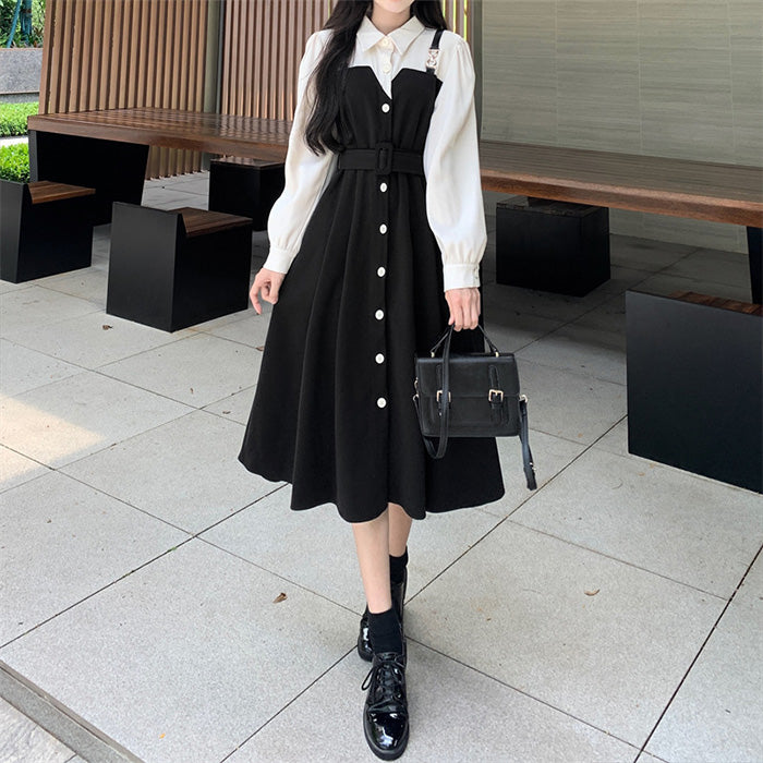 ぽっちゃりさんのホワイトボタンフレアワンピース(L/2L/3L/4L/5L)