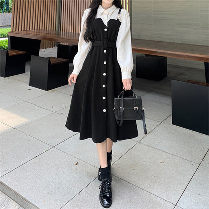 ぽっちゃりさんのホワイトボタンフレアワンピース(L/2L/3L/4L/5L)