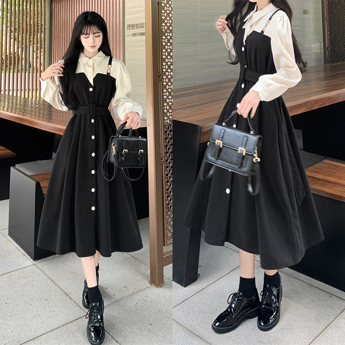 ぽっちゃりさんのホワイトボタンフレアワンピース(L/2L/3L/4L/5L)