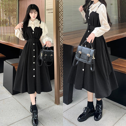 ぽっちゃりさんのホワイトボタンフレアワンピース(L/2L/3L/4L/5L)
