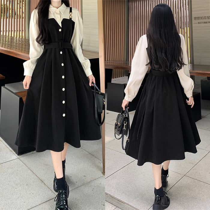 ぽっちゃりさんのホワイトボタンフレアワンピース(L/2L/3L/4L/5L)