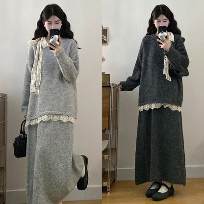ふんわりレースリボンのあったかセットアップ(L/2L/3L/4L/5L)