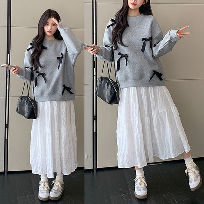 リボンシャワー・ゆったりガーリースウェットセットアップ(L/2L/3L)