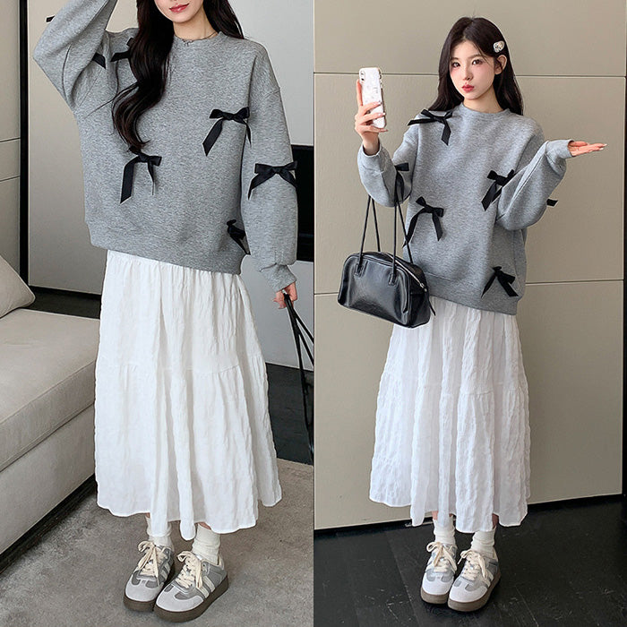 リボンシャワー・ゆったりガーリースウェットセットアップ(L/2L/3L)