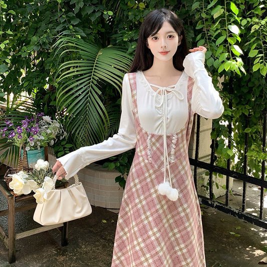 チェックガーリー・ポンポンリボンワンピース(L/2L/3L/4L/5L)