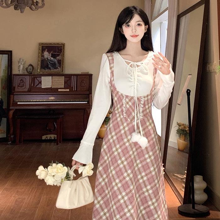 チェックガーリー・ポンポンリボンワンピース(L/2L/3L/4L/5L)