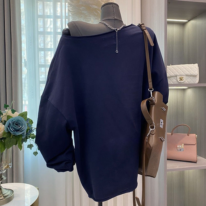 大きいサイズ レディース ゆる映えワンショルダーカレッジトップス(L/LL/3L/4L/5L)