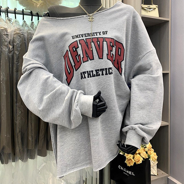 大きいサイズ レディース ゆる映えワンショルダーカレッジトップス(L/LL/3L/4L/5L)