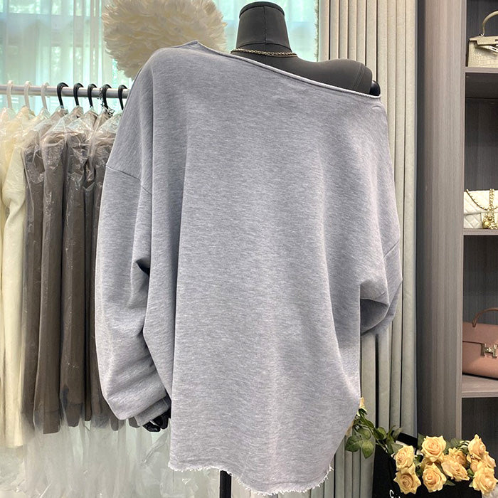 大きいサイズ レディース ゆる映えワンショルダーカレッジトップス(L/LL/3L/4L/5L)