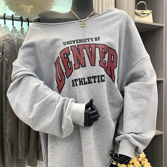 大きいサイズ レディース ゆる映えワンショルダーカレッジトップス(L/LL/3L/4L/5L)