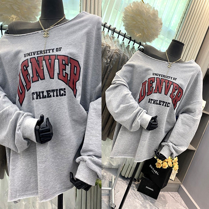 大きいサイズ レディース ゆる映えワンショルダーカレッジトップス(L/LL/3L/4L/5L)