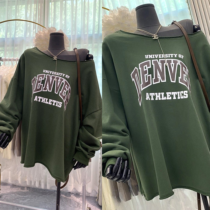 大きいサイズ レディース ゆる映えワンショルダーカレッジトップス(L/LL/3L/4L/5L)