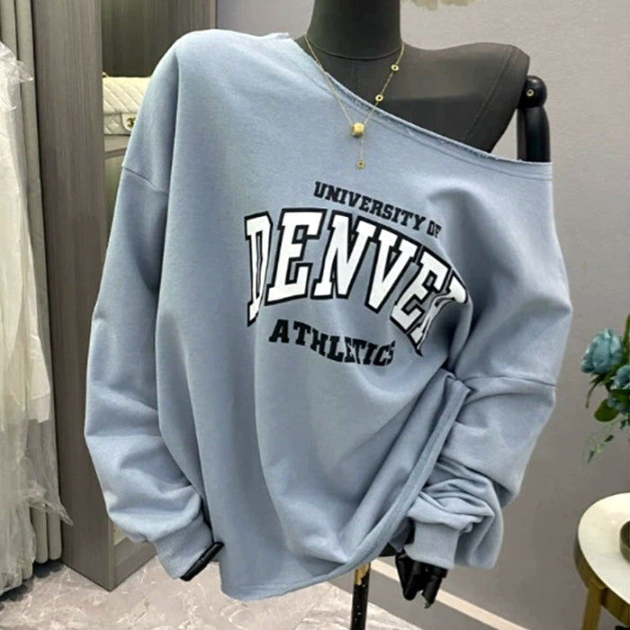 大きいサイズ レディース ゆる映えワンショルダーカレッジトップス(L/LL/3L/4L/5L)