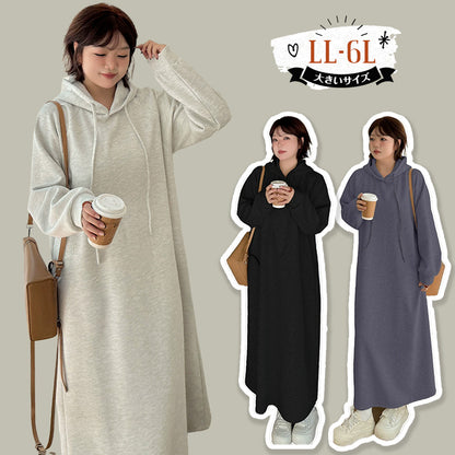 ソフトメルティ・フーディロング丈ワンピース(LL/3L/4L/5L/6L)