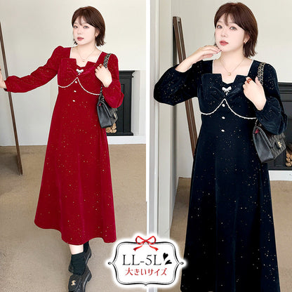 ミッドナイト・シュガーベルベットドレスワンピース(LL/3L/4L/5L)クリスマス