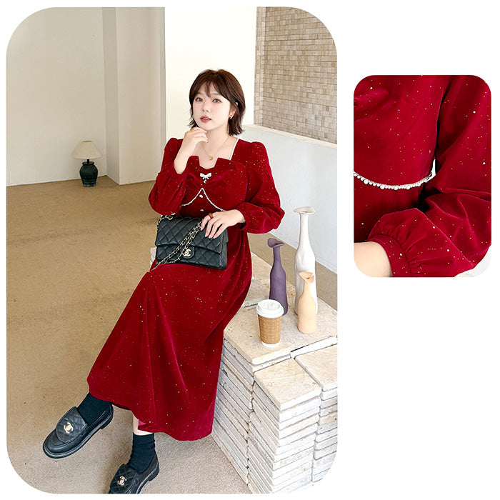 ミッドナイト・シュガーベルベットドレスワンピース(LL/3L/4L/5L