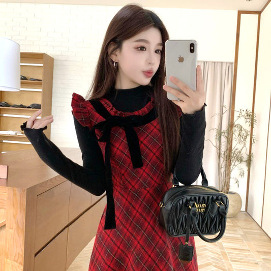 ルージュチェック・ノスタルジアワンピース(L/LL/3L/4L/5L)