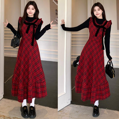 ルージュチェック・ノスタルジアワンピース(L/LL/3L/4L/5L)