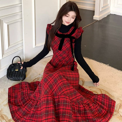 ルージュチェック・ノスタルジアワンピース(L/LL/3L/4L/5L)