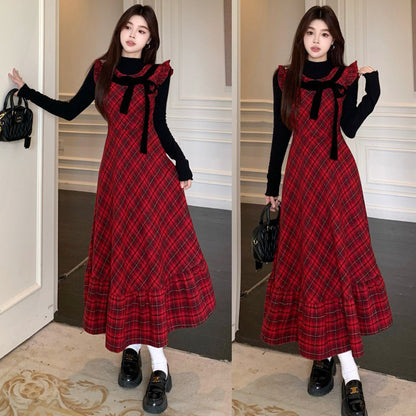 ルージュチェック・ノスタルジアワンピース(L/LL/3L/4L/5L)