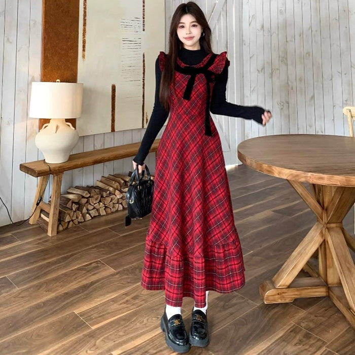 ルージュチェック・ノスタルジアワンピース(L/LL/3L/4L/5L)