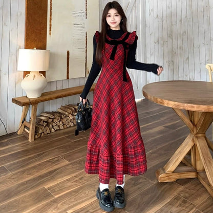 ルージュチェック・ノスタルジアワンピース(L/LL/3L/4L/5L)