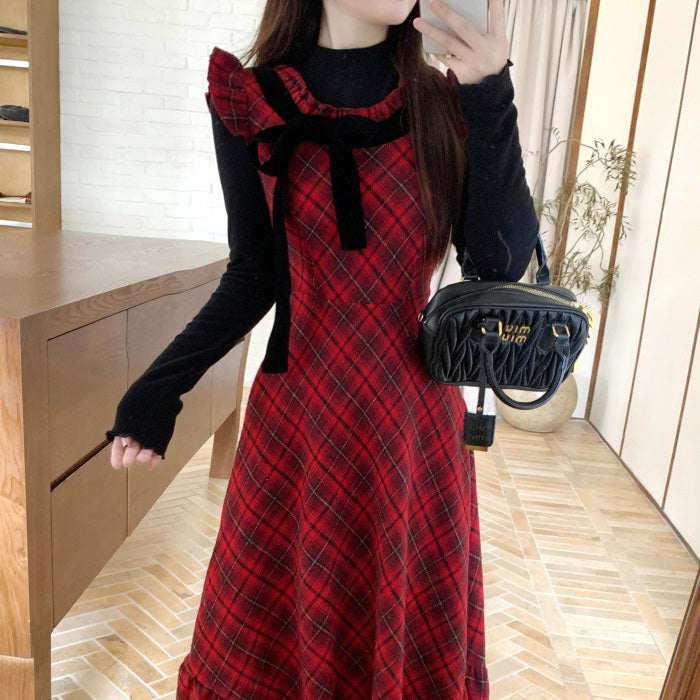 ルージュチェック・ノスタルジアワンピース(L/LL/3L/4L/5L)