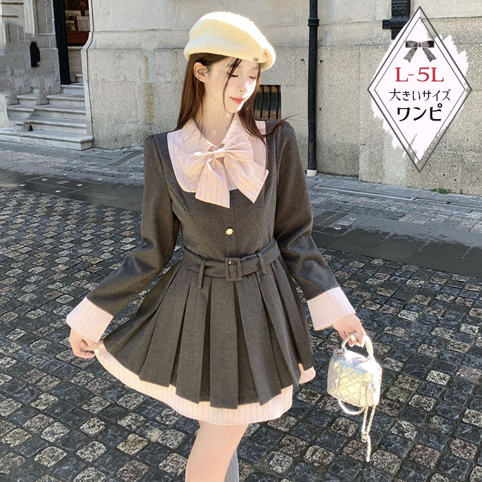 大きいサイズ レディース｜恋するプティ・リボンワンピース(L/LL/3L/4L
