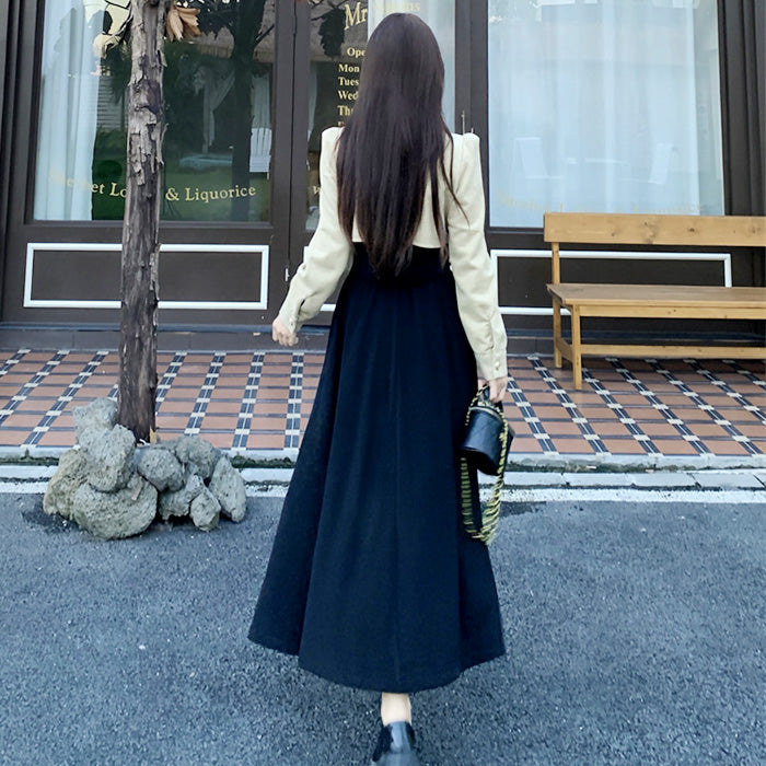 シャンパンベージュのショートジャケット風レイヤードワンピース(L/LL/3L/4L/5L)