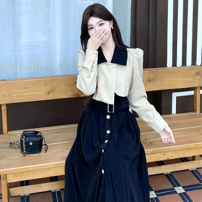 シャンパンベージュのショートジャケット風レイヤードワンピース(L/LL/3L/4L/5L)